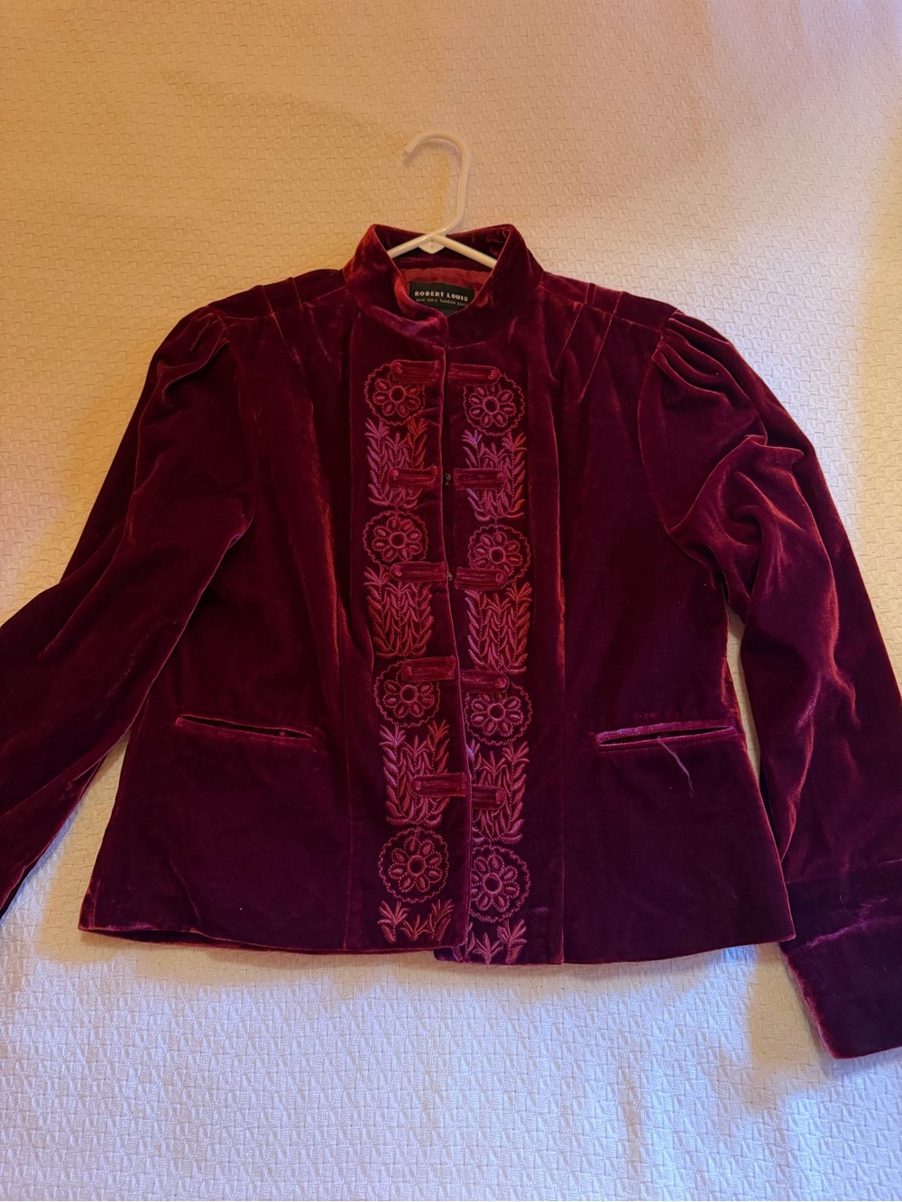 Robert Louis Women's Deep Burgundy Velvet Embroidered Blazer